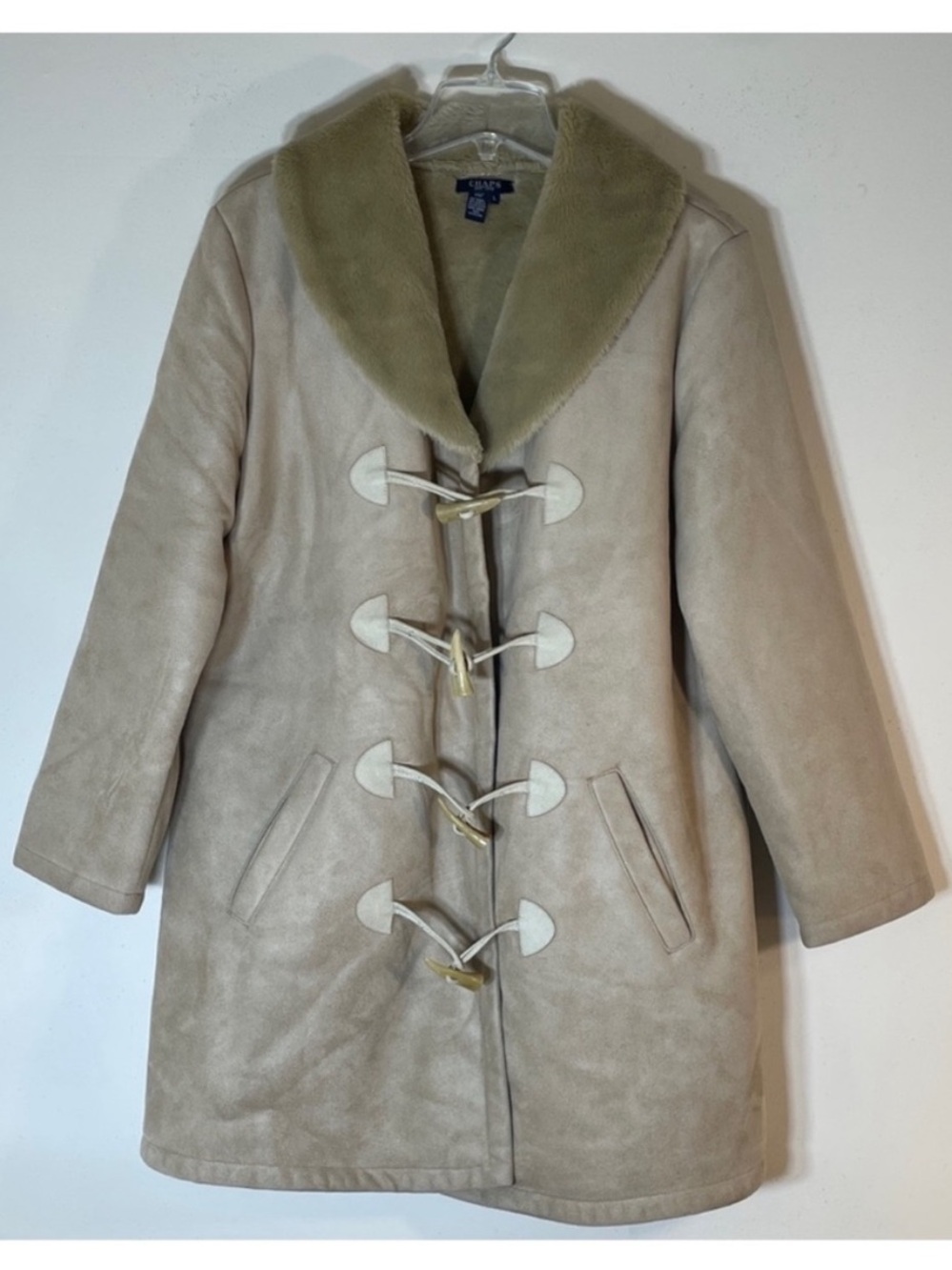 NEW! Chaps Faux Suede Teddy Pea Coat with Toggle Closure. L.